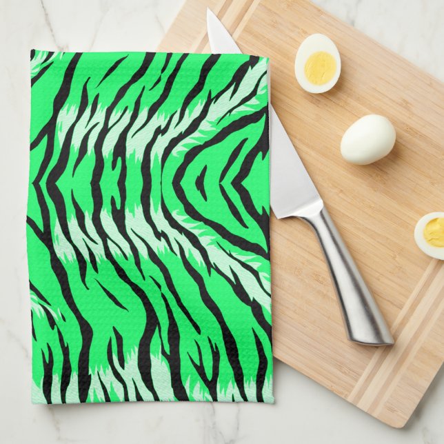 Green Tiger Animal Skin Pattern Design  Tea Towel (Quarter Fold)