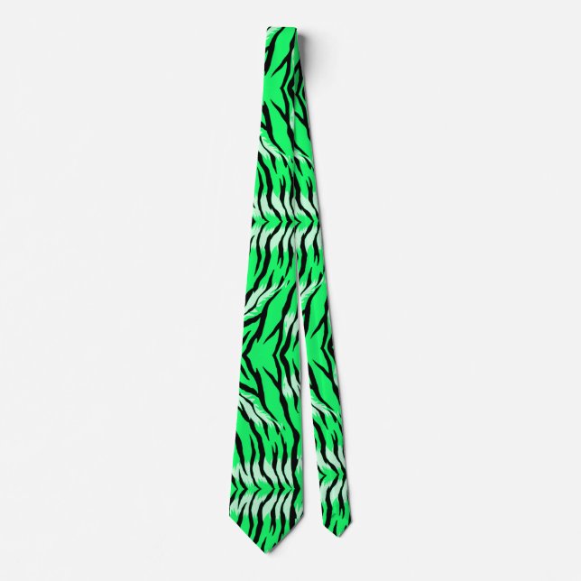 Green Tiger Animal Skin Pattern Design  Tie (Front)