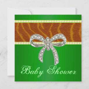 Green Tiger Diamond Bow Baby Shower Invitation