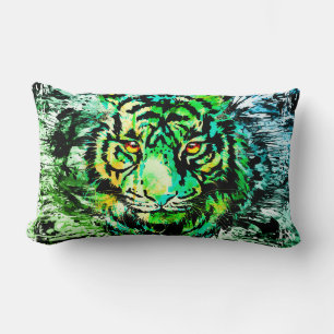 Green Tiger Head Tiger Drawing Lumbar Pillow