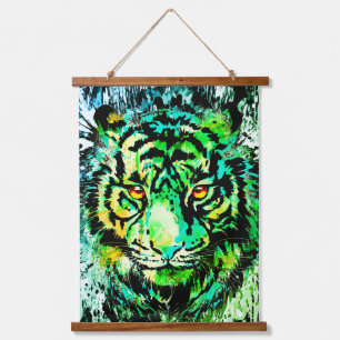 Green Tiger Head - Tiger Drawing Panel Hanging Tapestry