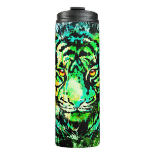Green Tiger Head   Tiger Drawing Thermal Tumbler