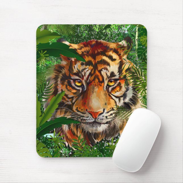 Green Tiger Mousepad | Nature Jungle Tiger (With Mouse)