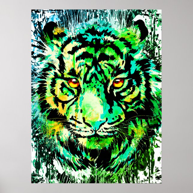 Green Tiger Poster Print - Green Tiger Drawing (Front)