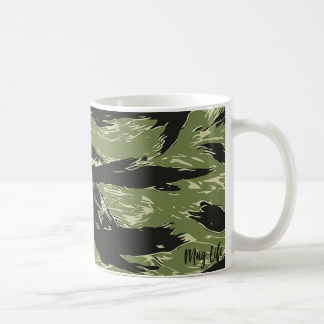 Green Tiger Stripe Camo Pattern Coffee Mug (Right)