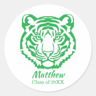 Green Tigers Mascot Motif School Graduation Classic Round Sticker