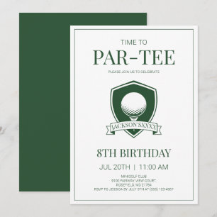 Green Time to Par-Tee Golf 8th Birthday Party Invitation