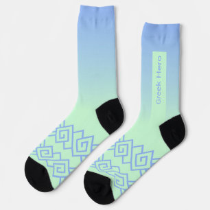 Green to Blue, Greek Pattern, Name Socks