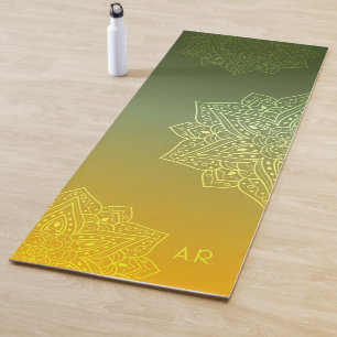 Green To Yellow Gradient Asymmetric Mandala Yoga Mat