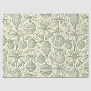 Green Toile Christmas Bells & Ornaments Pattern 2 Tissue Paper