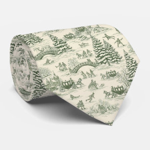 Green Toile Christmas Sleigh Ride Pattern (3) Tie