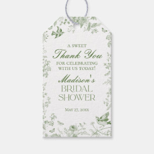 Green Toile De Jouy Floral Bridal Shower Favours Gift Tags