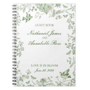 Green Toile De Jouy Floral Wedding Guest Book
