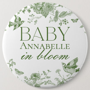 Green Toile De Jouy Vintage Floral Baby Hospital 6 Cm Round Badge