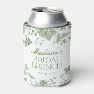 Green Toile De Jouy Vintage Floral Bridal Brunch Can Cooler