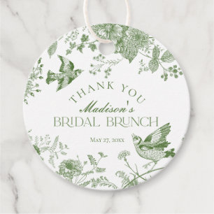 Green Toile De Jouy Vintage Floral Bridal Brunch Favour Tags