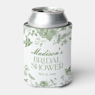 Green Toile De Jouy Vintage Floral Bridal Shower Can Cooler