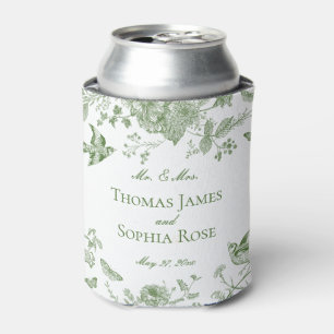Green Toile De Jouy Vintage Floral Wedding Favours Can Cooler