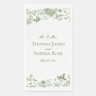 Green Toile De Jouy Vintage Floral Wedding Napkin