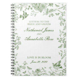 Green Toile De Jouy Wedding Letters Bride & Groom Notebook