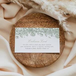 Green Toile Enclosure Card Custom Insert Floral 
