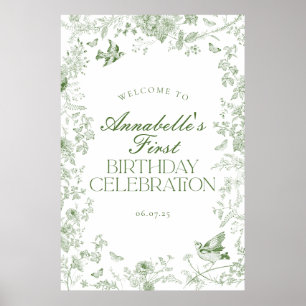 Green Toile Floral Birthday Party Welcome Sign