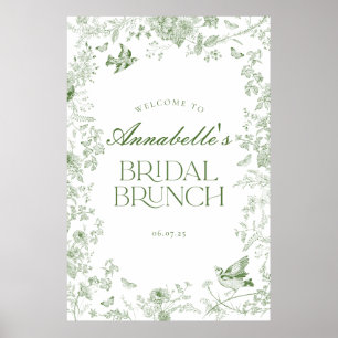 Green Toile Jouy Floral Bridal Brunch Welcome Sign