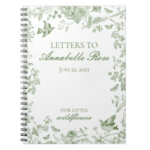 Green Toile Jouy Floral Letters to Birthday Girl Notebook