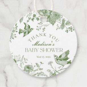 Green Toile Jouy Vintage Floral Baby Shower Favour Tags