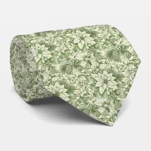 Green Toile Poinsettia Christmas Pattern Tie