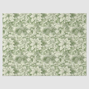 Green Toile Poinsettia Christmas Pattern Tissue Paper