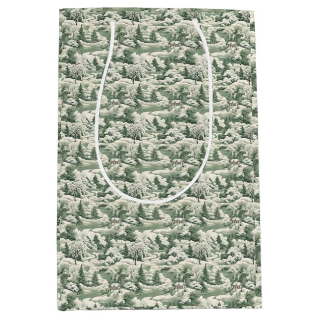 Green Toile Snowy Landscape Medium Gift Bag (Front)