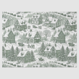 Green Toile Vintage Christmas Village Pattern (2) Tissue Paper