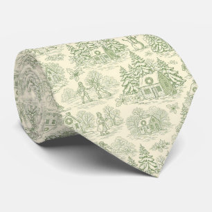 Green Toile Vintage Christmas Village Pattern (6) Tie