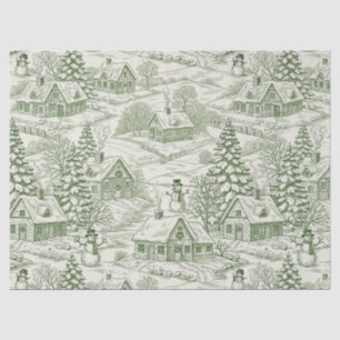 Green Toile Vintage Christmas Village Pattern Tissue Paper