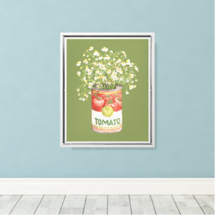 Green Tomato Can Flowers Canvas Print