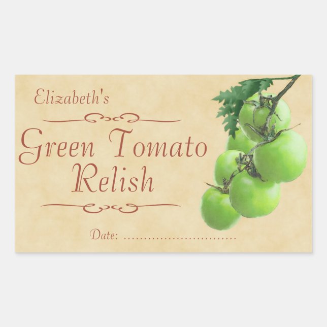 Green tomato relish or canning rectangular sticker (Front)