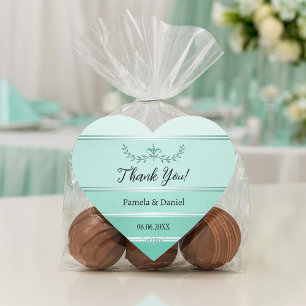 Green Tone On Tone Stripe Wedding Thank You Heart Sticker
