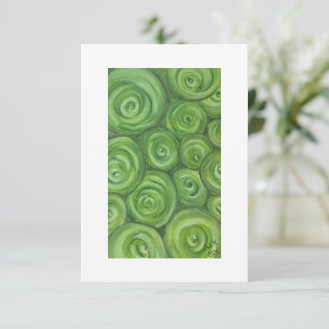 Green toned roses - hand-drawn original art. thank you card (Standing Front)