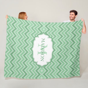 Green Tones Chevron Pattern Fleece Blanket
