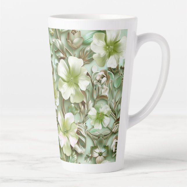 Green tones, Floral Pattern Latte Mug (Right)