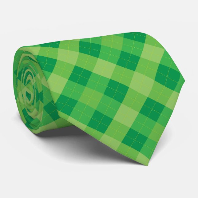 Green Tones Plaid Tie (Rolled)