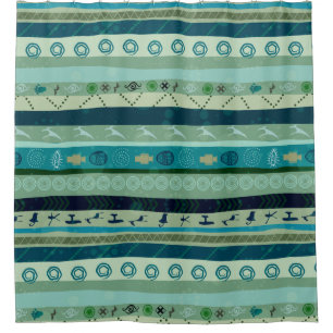 Green Tones Trigal Stripes Geometric Pattern Shower Curtain