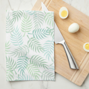 Green tones tropical plam leaves pattern rug tea towel