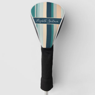Green Tones with Blue and Orange-Cream Stripes Golf Head Cover