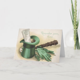 Green Top Hat Gloves Shillelagh Clay Pipe Shamrock Card