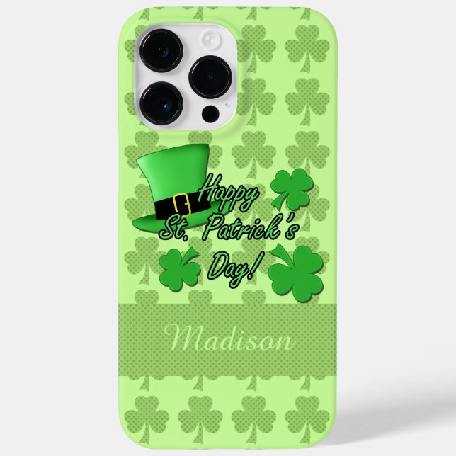 Green top hat Shamrocks St. Patricks Monogram name Case-Mate iPhone Case (Back)