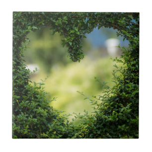 Green Topiary Heart Ceramic Tile