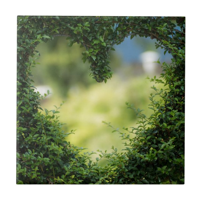 Green Topiary Heart Ceramic Tile (Front)