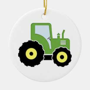 Green toy tractor ceramic ornament